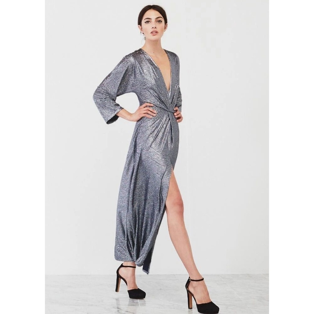 Reformation Vesta Metallic Maxi Dress Silver Textured M Old Money Cocktail Party